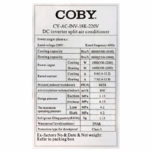 Aire acondicionado Coby CY-AC-INV-18K 18000BTU Inverter frío/calor 220V/60Hz con kit - Imagen 2